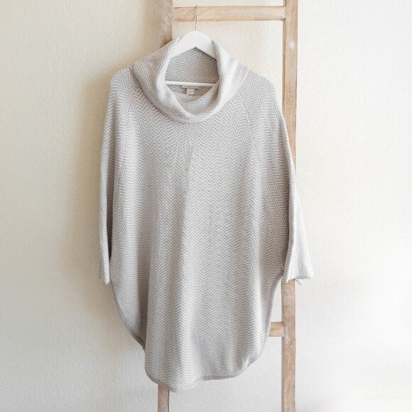 NWT! LOFT PONCHO SWEATER SZ M/L TAUPE WHITE COWLNECK OVERSIZED NEUTRAL LAGENLOOK - Picture 1 of 6